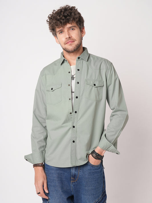 Trout Grey Canvas Double Pocket Overshirt