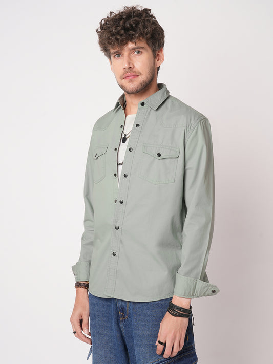 Trout Grey Canvas Double Pocket Overshirt