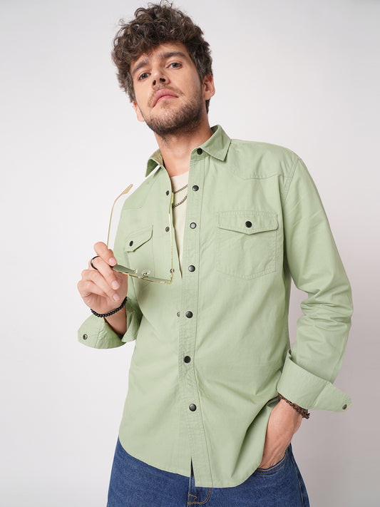 Pale Green Terrain Double Pocket Overshirt