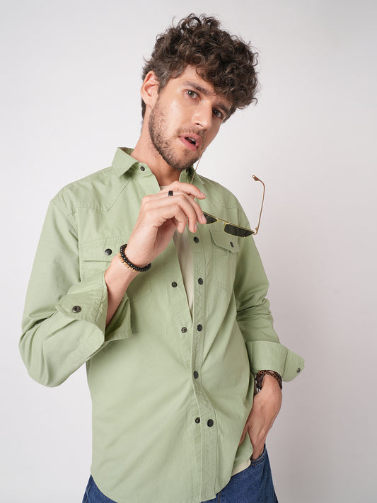 Pale Green Terrain Double Pocket Overshirt