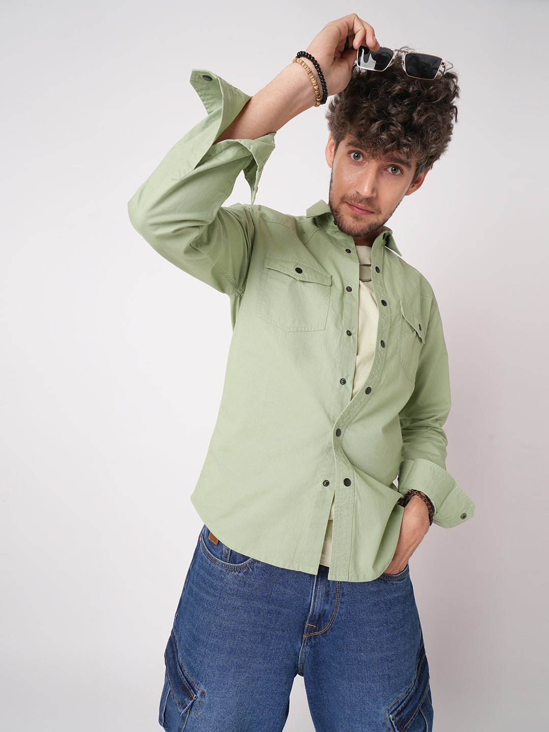 Pale Green Terrain Double Pocket Overshirt