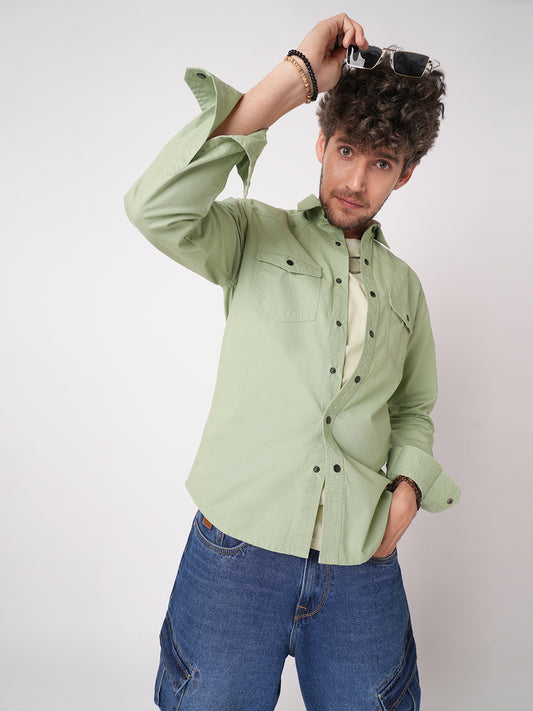 Pale Green Terrain Double Pocket Overshirt