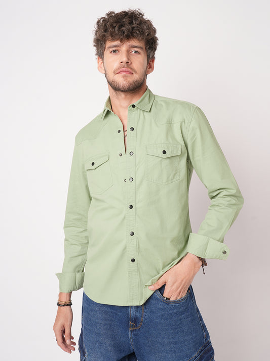 Pale Green Terrain Double Pocket Overshirt