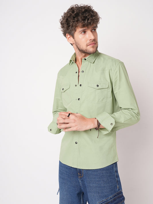 Pale Green Terrain Double Pocket Overshirt
