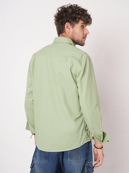 Pale Green Terrain Double Pocket Overshirt