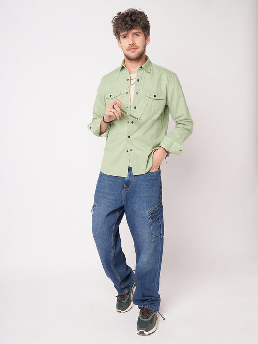 Pale Green Terrain Double Pocket Overshirt