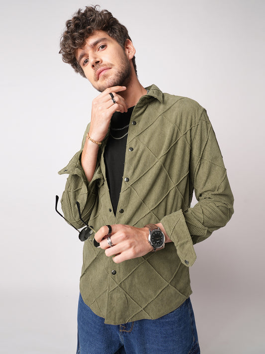 Cordcraft Olive Crosshatch Statement Shirt