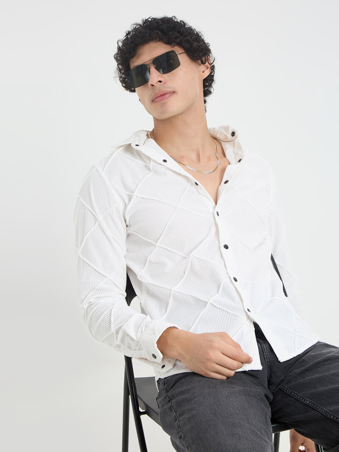 Snow White Textured Corduroy Shirt