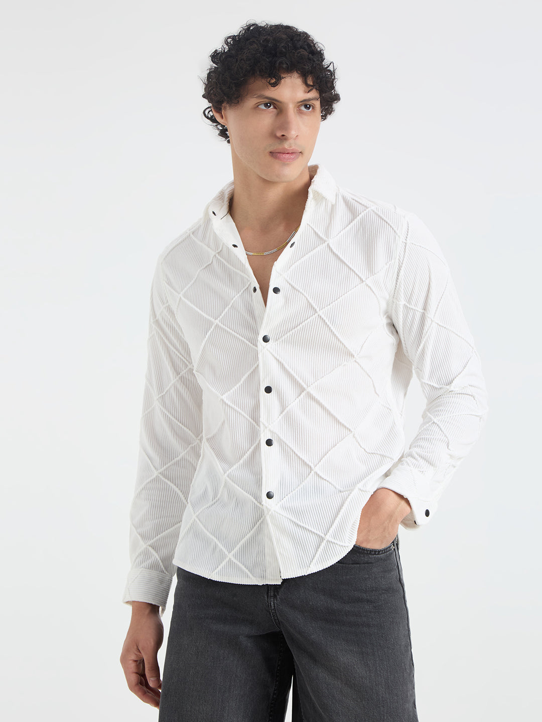 Snow White Textured Corduroy Shirt