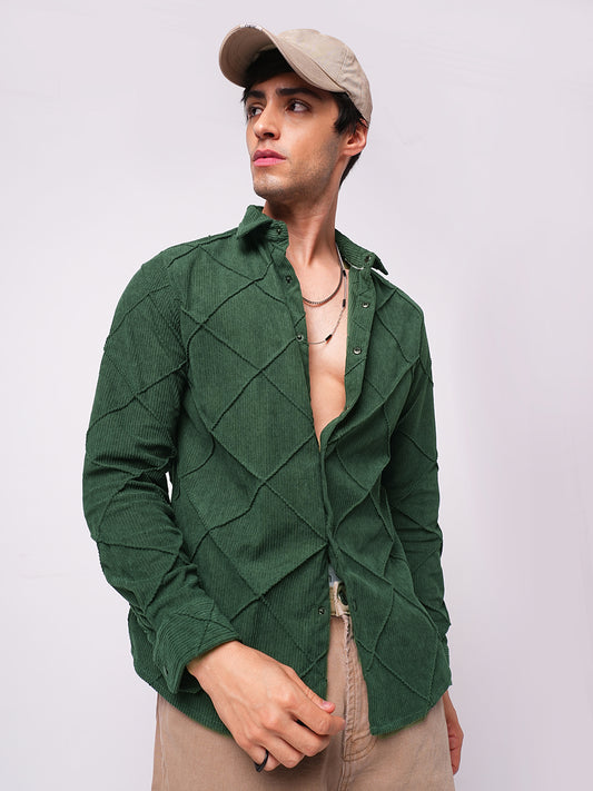 Pine Green Textured Corduroy Shirt