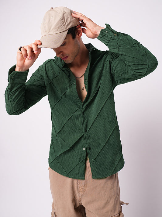 Pine Green Textured Corduroy Shirt