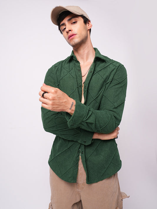 Pine Green Textured Corduroy Shirt