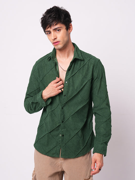 Pine Green Textured Corduroy Shirt
