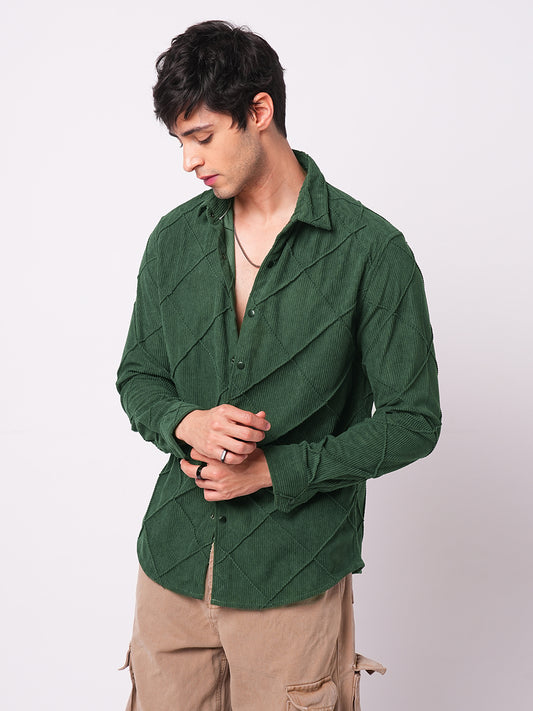 Pine Green Textured Corduroy Shirt