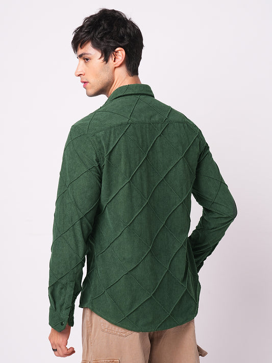 Pine Green Textured Corduroy Shirt