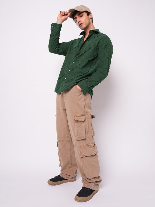 Pine Green Textured Corduroy Shirt