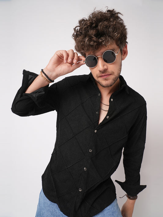 Black Nightline Diamond Stitch Corduroy Shirt