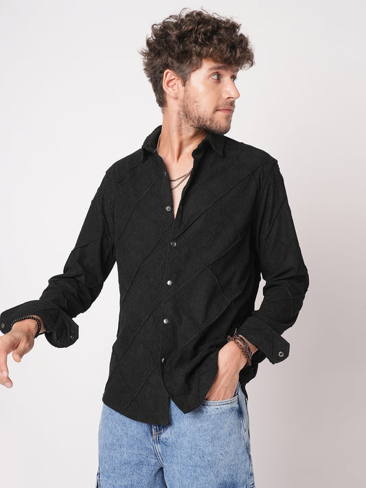 Black Nightline Diamond Stitch Corduroy Shirt