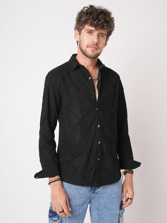 Black Nightline Diamond Stitch Corduroy Shirt