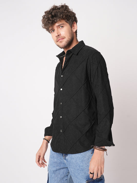Black Nightline Diamond Stitch Corduroy Shirt