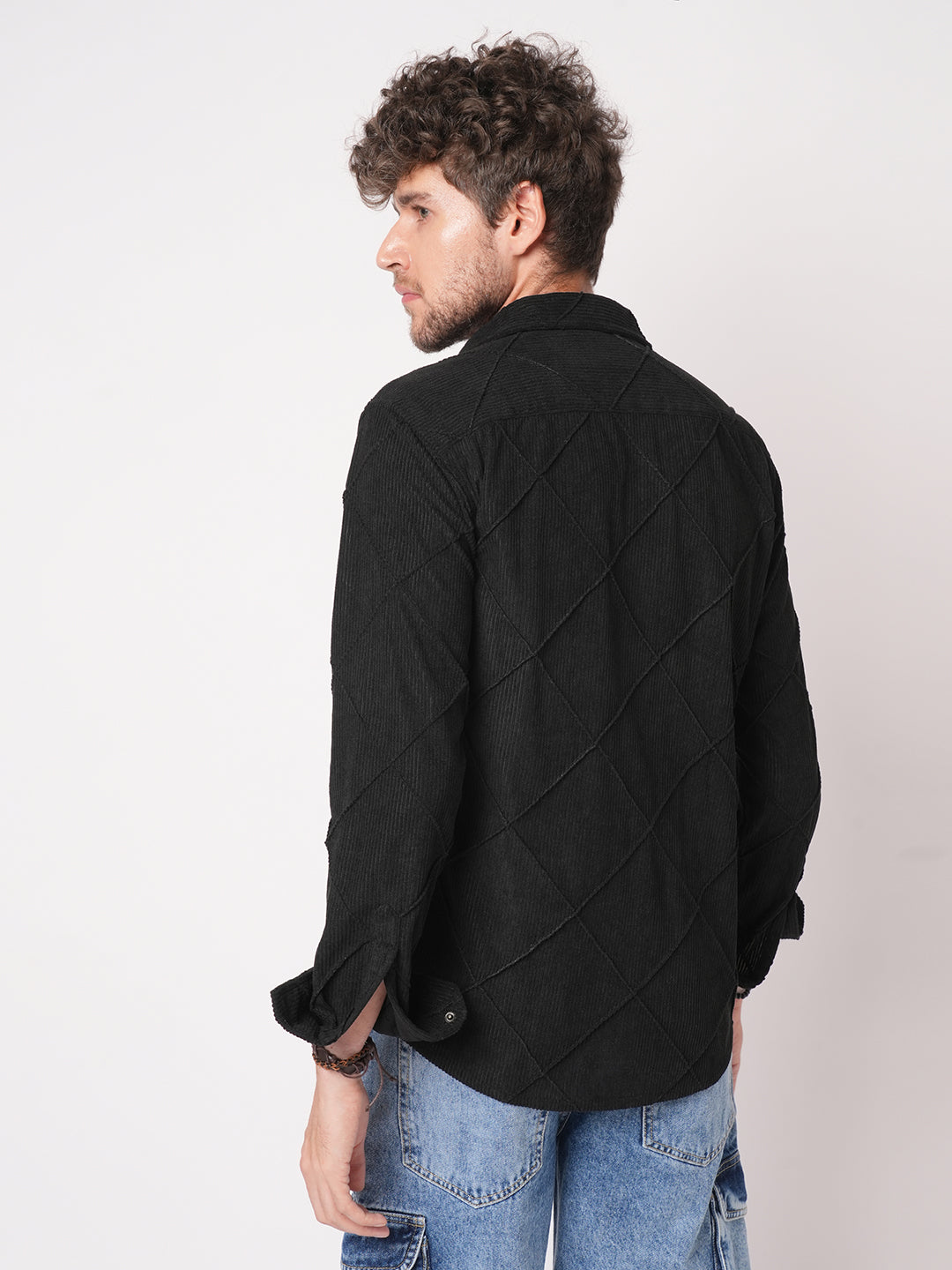 Black Nightline Diamond Stitch Corduroy Shirt