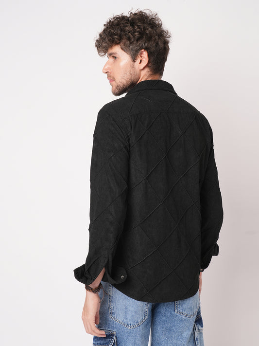 Black Nightline Diamond Stitch Corduroy Shirt