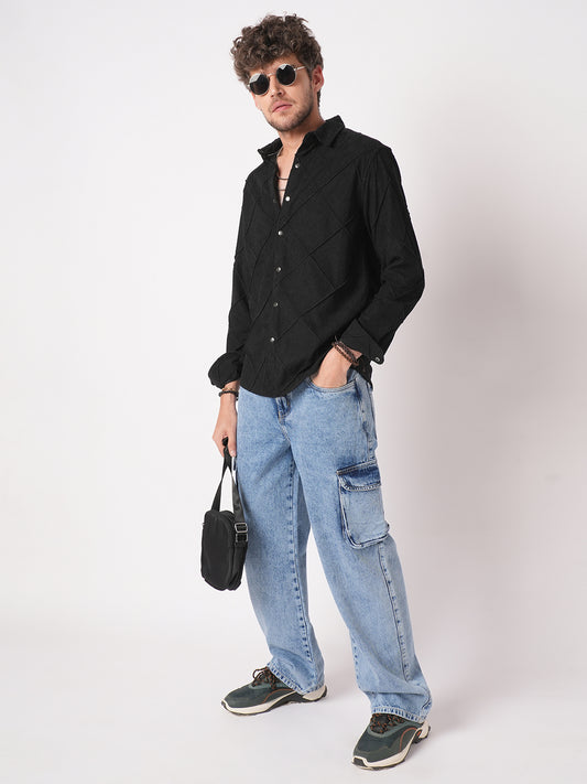 Black Nightline Diamond Stitch Corduroy Shirt