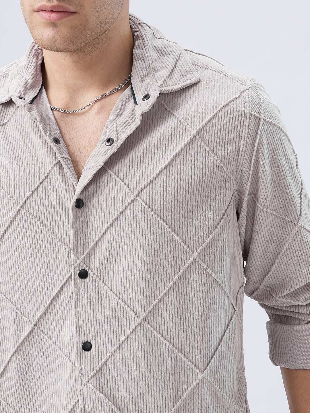 Misty Grey Jacquard Corduroy Shirt