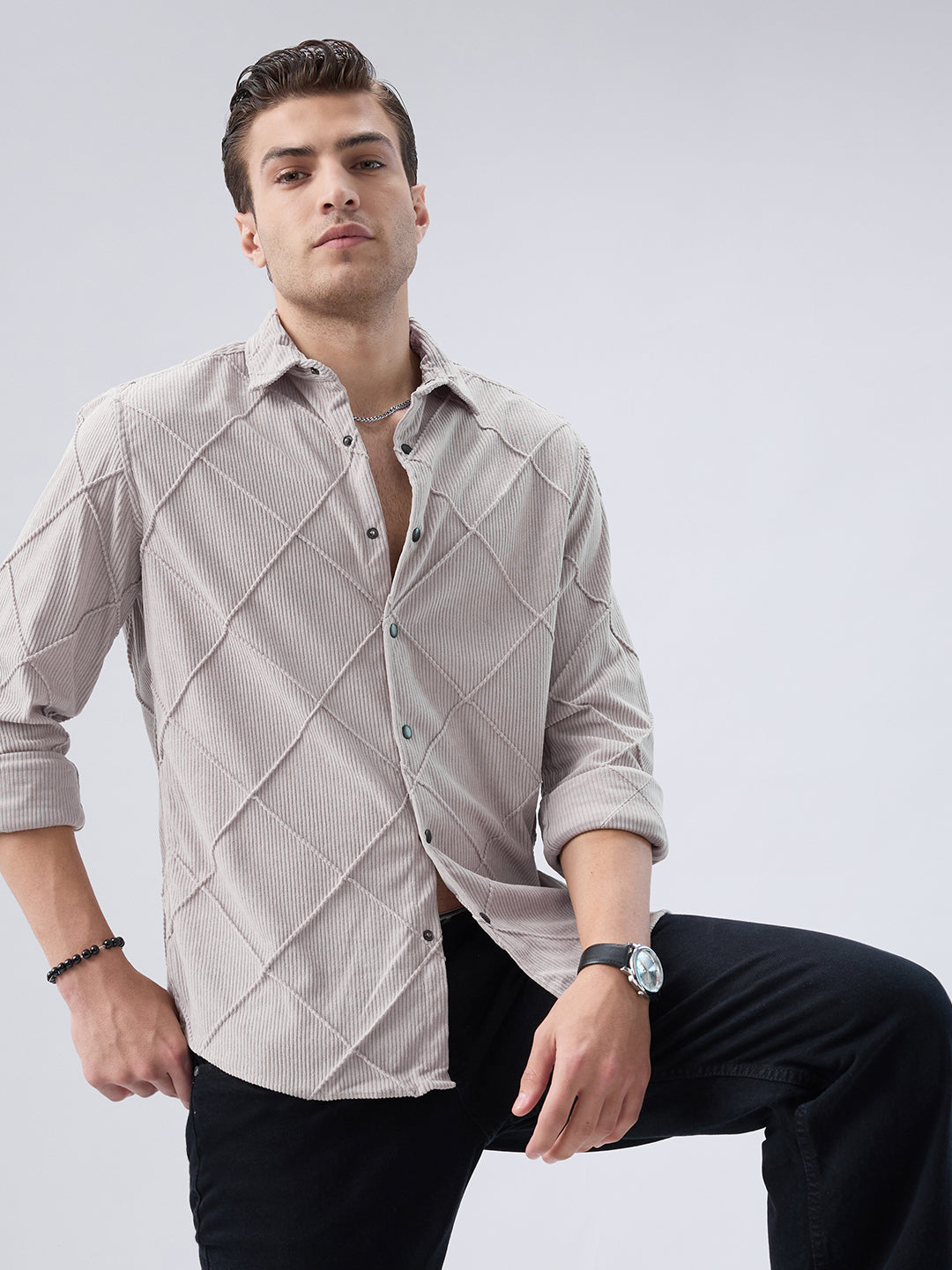 Misty Grey Jacquard Corduroy Shirt