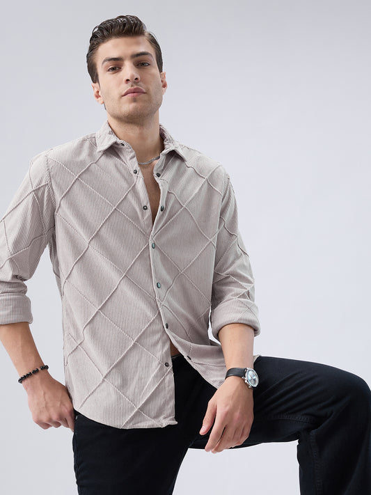 Misty Grey Jacquard Corduroy Shirt