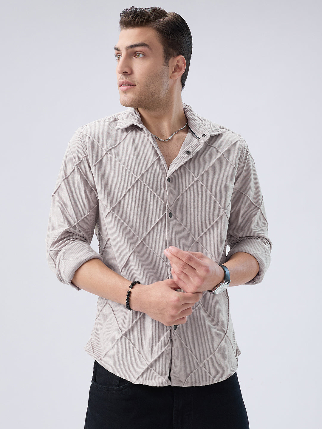 Misty Grey Jacquard Corduroy Shirt