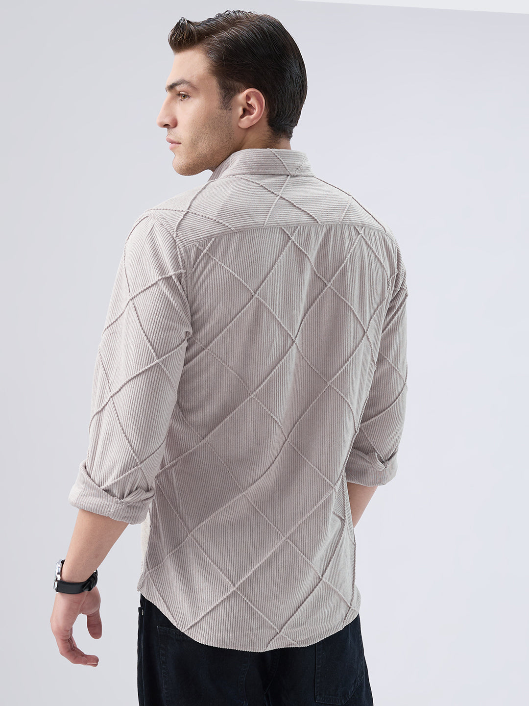 Misty Grey Jacquard Corduroy Shirt