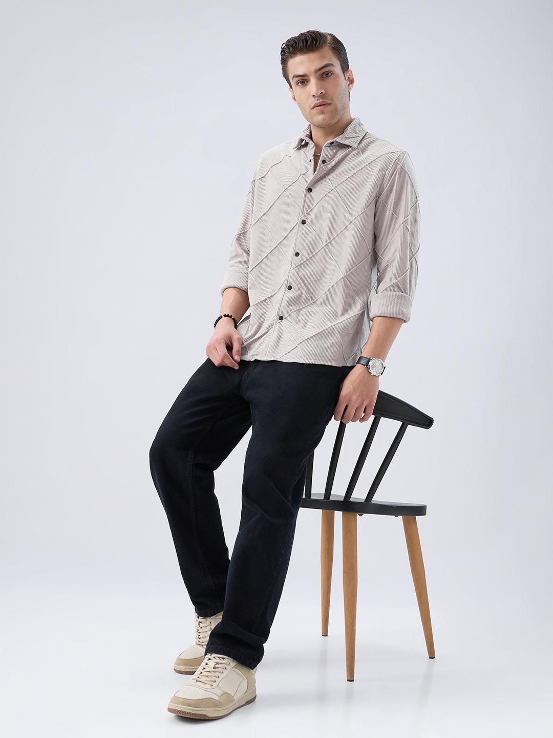 Misty Grey Jacquard Corduroy Shirt