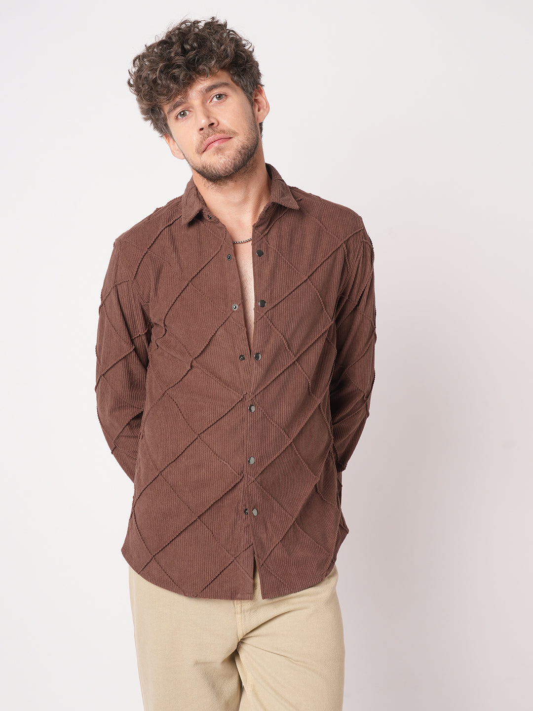 Rustic Diamond Embossed Corduroy Shirt