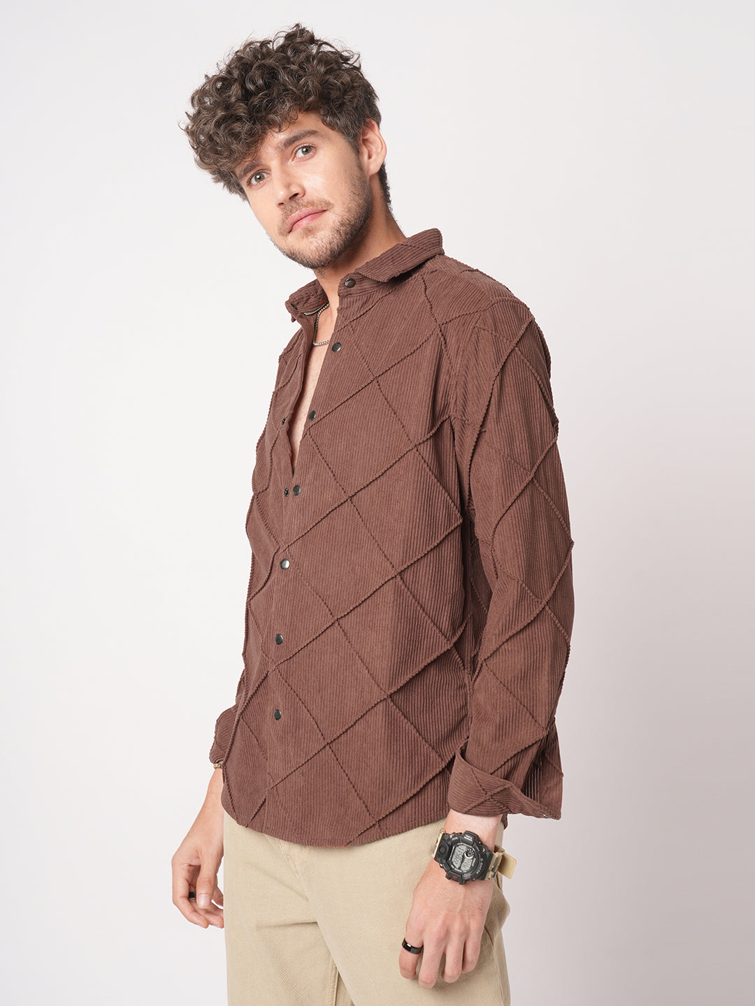 Rustic Diamond Embossed Corduroy Shirt