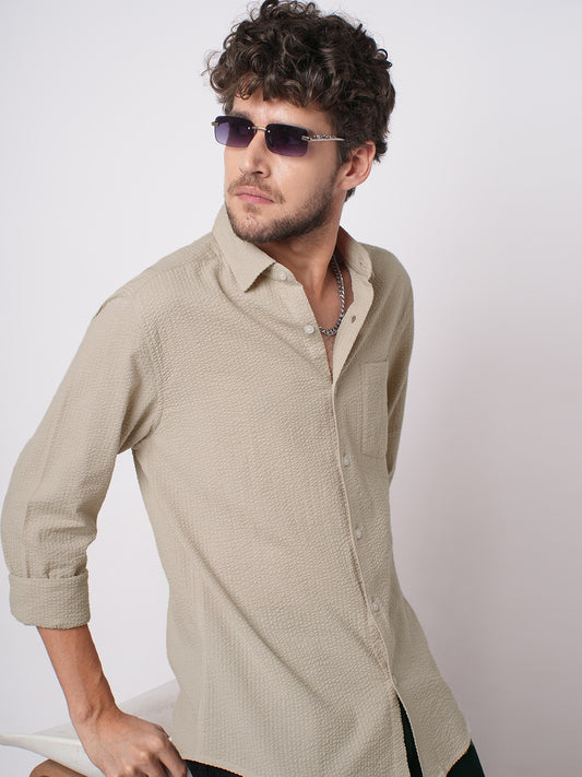 Pearl Beige Seersucker Shirt