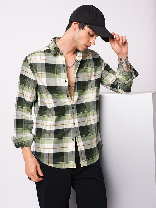 Premium Cotton Elegant Green Vibe Check Shirt