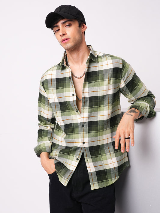 Premium Cotton Elegant Green Vibe Check Shirt