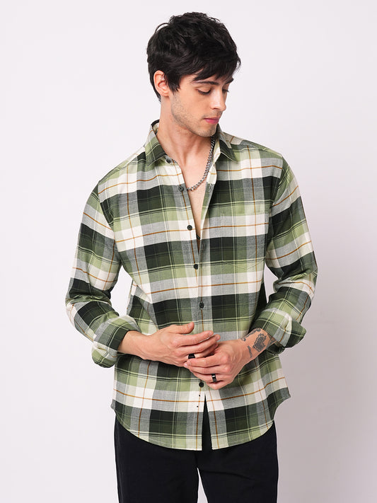 Premium Cotton Elegant Green Vibe Check Shirt