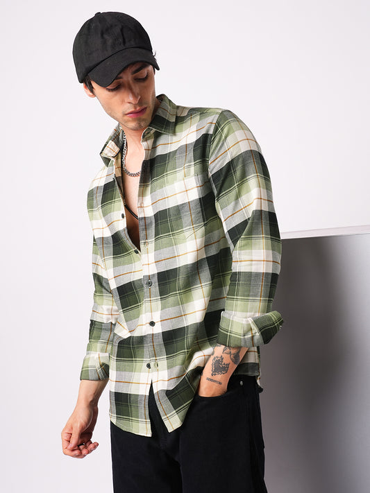 Premium Cotton Elegant Green Vibe Check Shirt