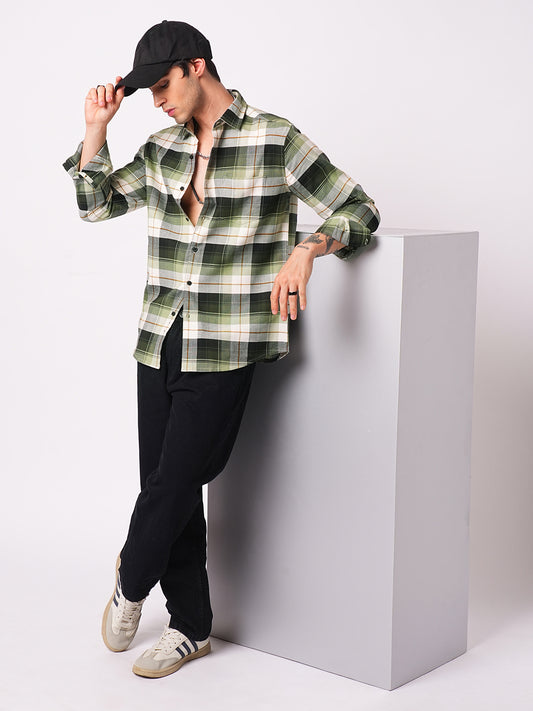Premium Cotton Elegant Green Vibe Check Shirt