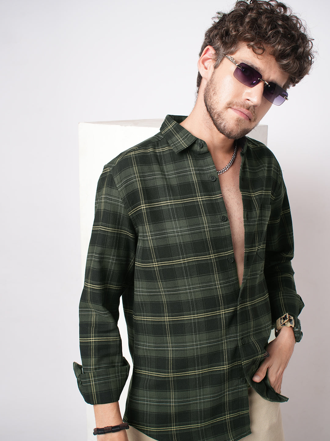 Premium Cotton Olive & Black Tartan Checked Shirt