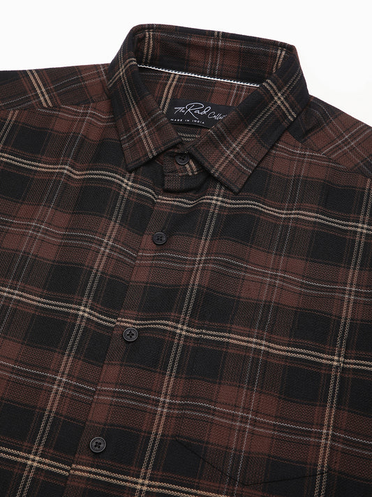 Premium Cotton Black & Dark Brown Obscura Checks Shirt