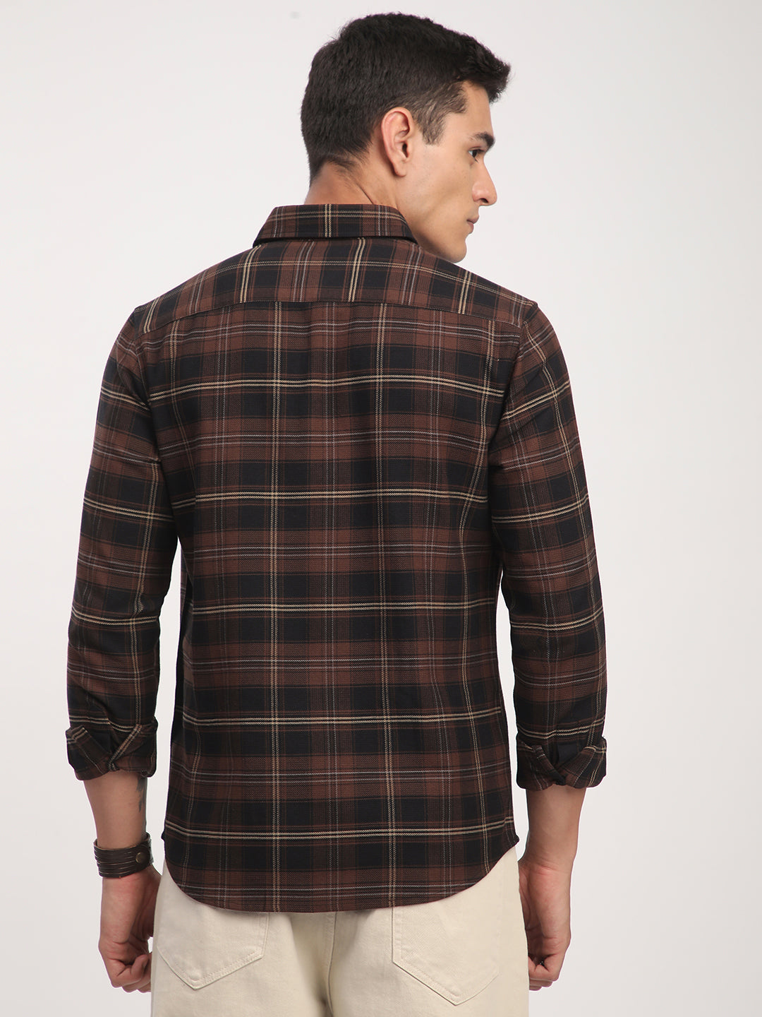 Premium Cotton Black & Dark Brown Obscura Checks Shirt