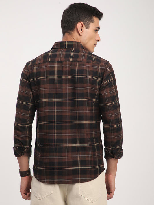 Premium Cotton Black & Dark Brown Obscura Checks Shirt