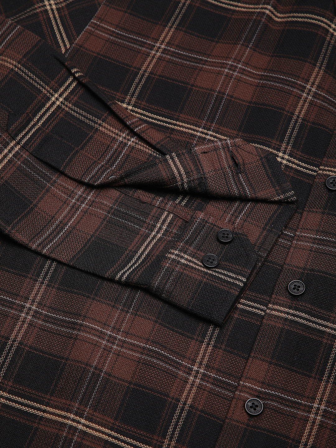 Premium Cotton Black & Dark Brown Obscura Checks Shirt