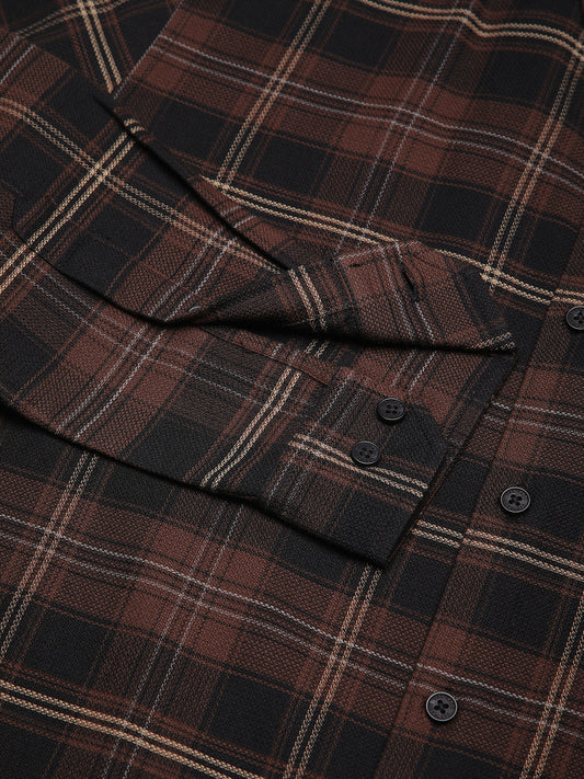 Premium Cotton Black & Dark Brown Obscura Checks Shirt