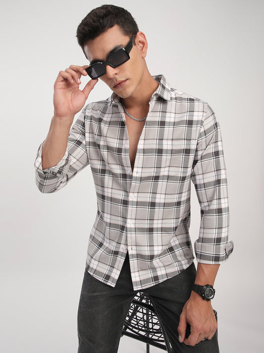 Grey Elegant Plaid Checks Shirt