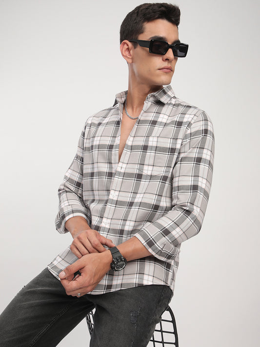 Grey Elegant Plaid Checks Shirt
