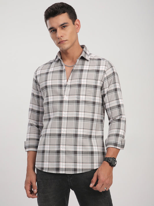 Grey Elegant Plaid Checks Shirt